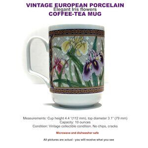 VINTAGE PORCELAIN Elegant Iris flowers  COFFEE-TEA MUG